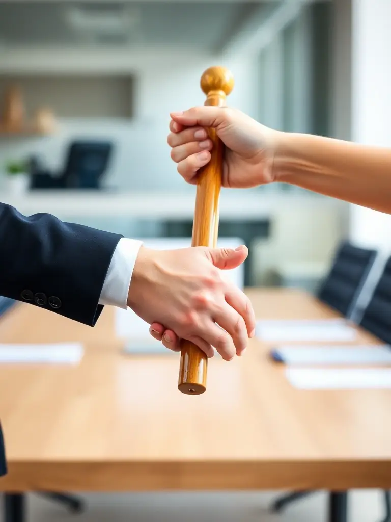 A professional photograph of a hand passing a baton in a relay race, symbolizing the seamless transfer of leadership and assets from one generation to the next within a family business.