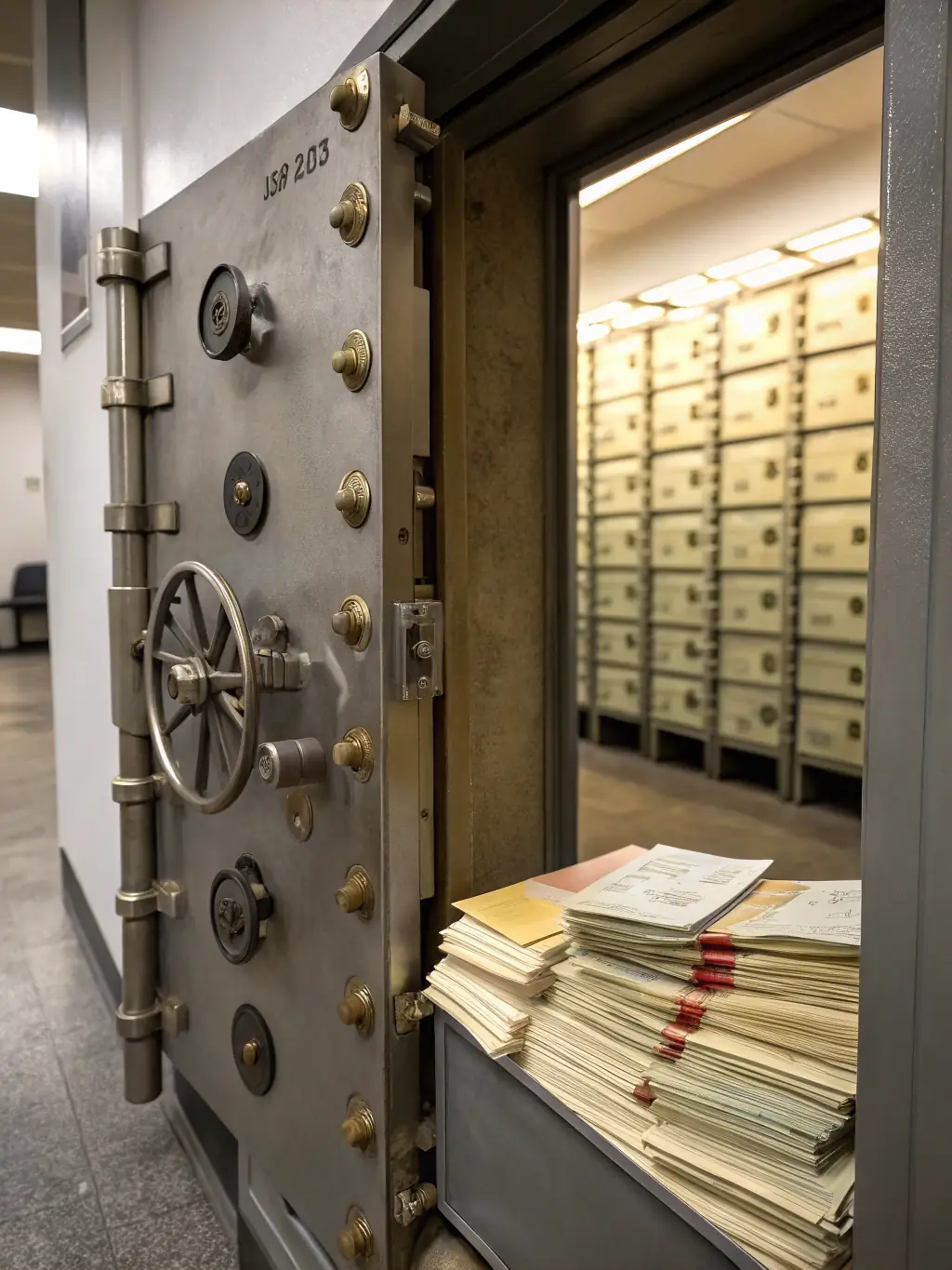 A secure vault with gold bars and financial documents, symbolizing asset protection and financial security through trust-based planning.